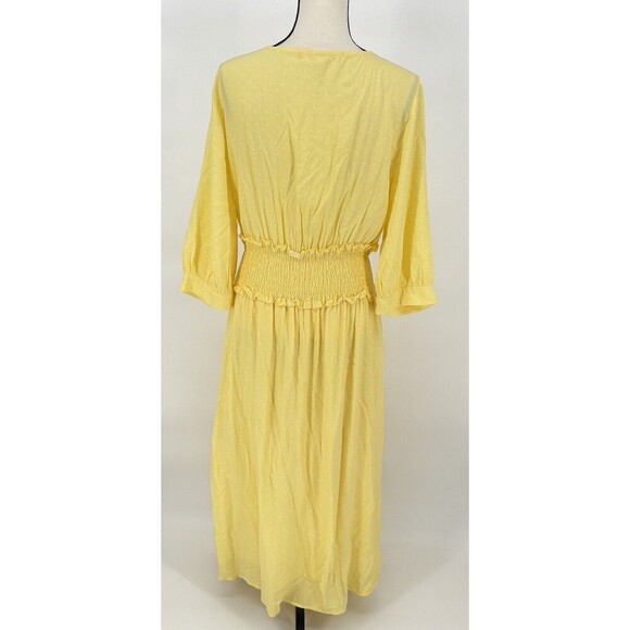 $99 Elodie Women's Yellow Half Sleeve Smocked Polka Dot Midi‎ Dress Size XLarge - Picture 6 of 12